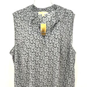 Share Michael kors Women's Blouse 3X Monogram Black Sleeveless Collared Top